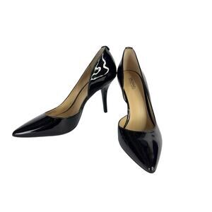 Michael Kors Elisa Patent Leather Pumps Heels Black Gold Logo Women's Size 8